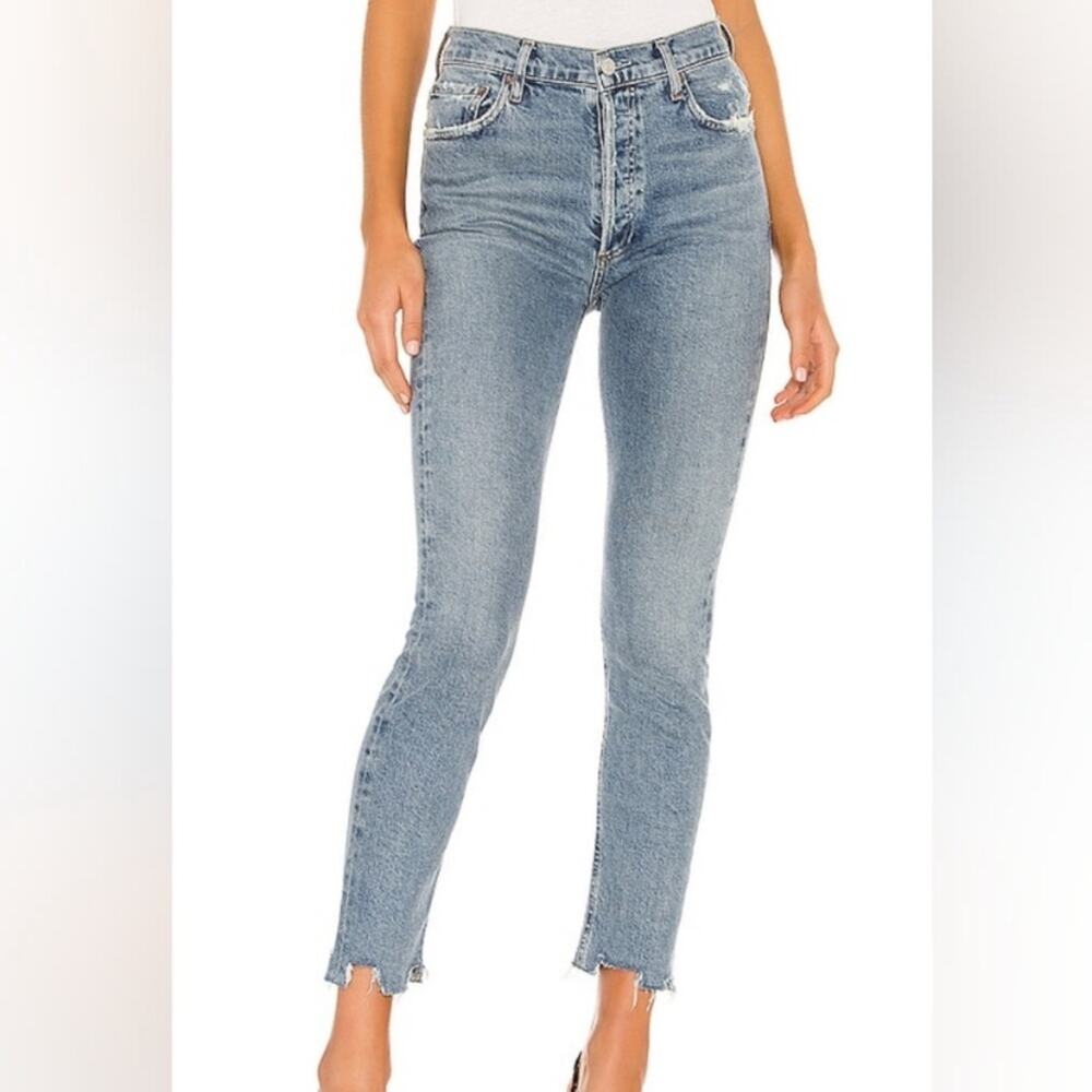AGOLDE Nico High Rise Light Wash Distressed Slim Leg Jeans